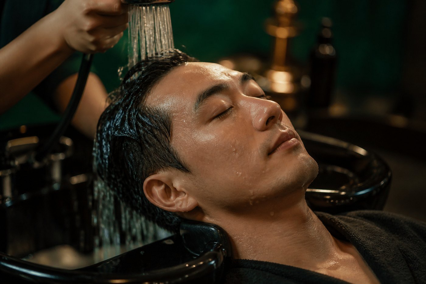 男士接受碳酸頭皮水療